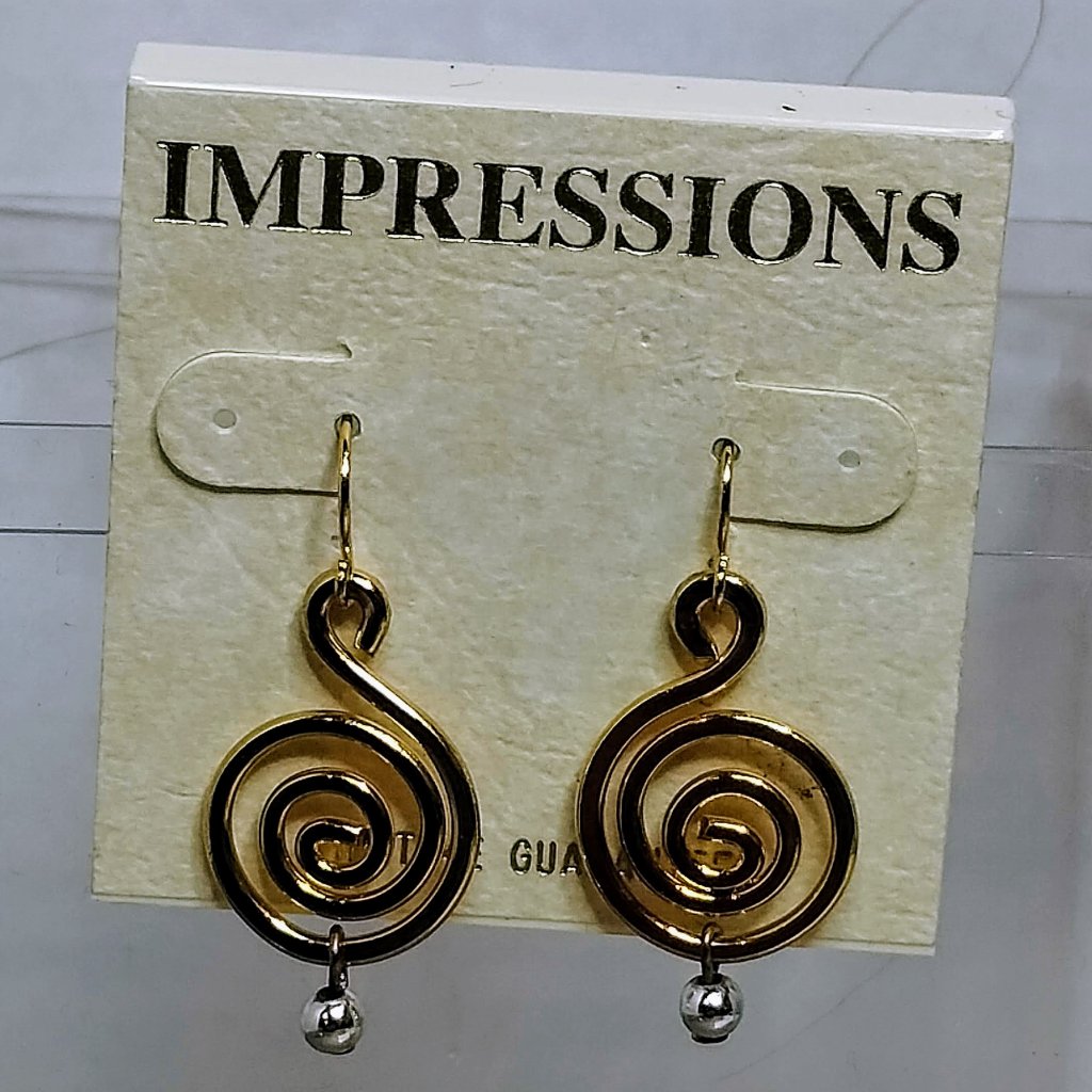 Impressions Vintage Gold Spiral Dangle Earrings Hypoallergenic Nos